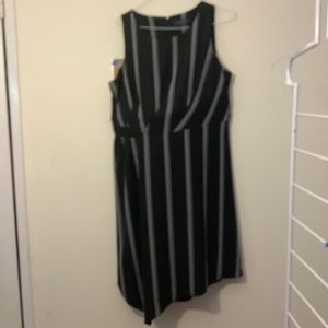 Rachel Roy black/white stripe asymmetrical hem dress, size 14W